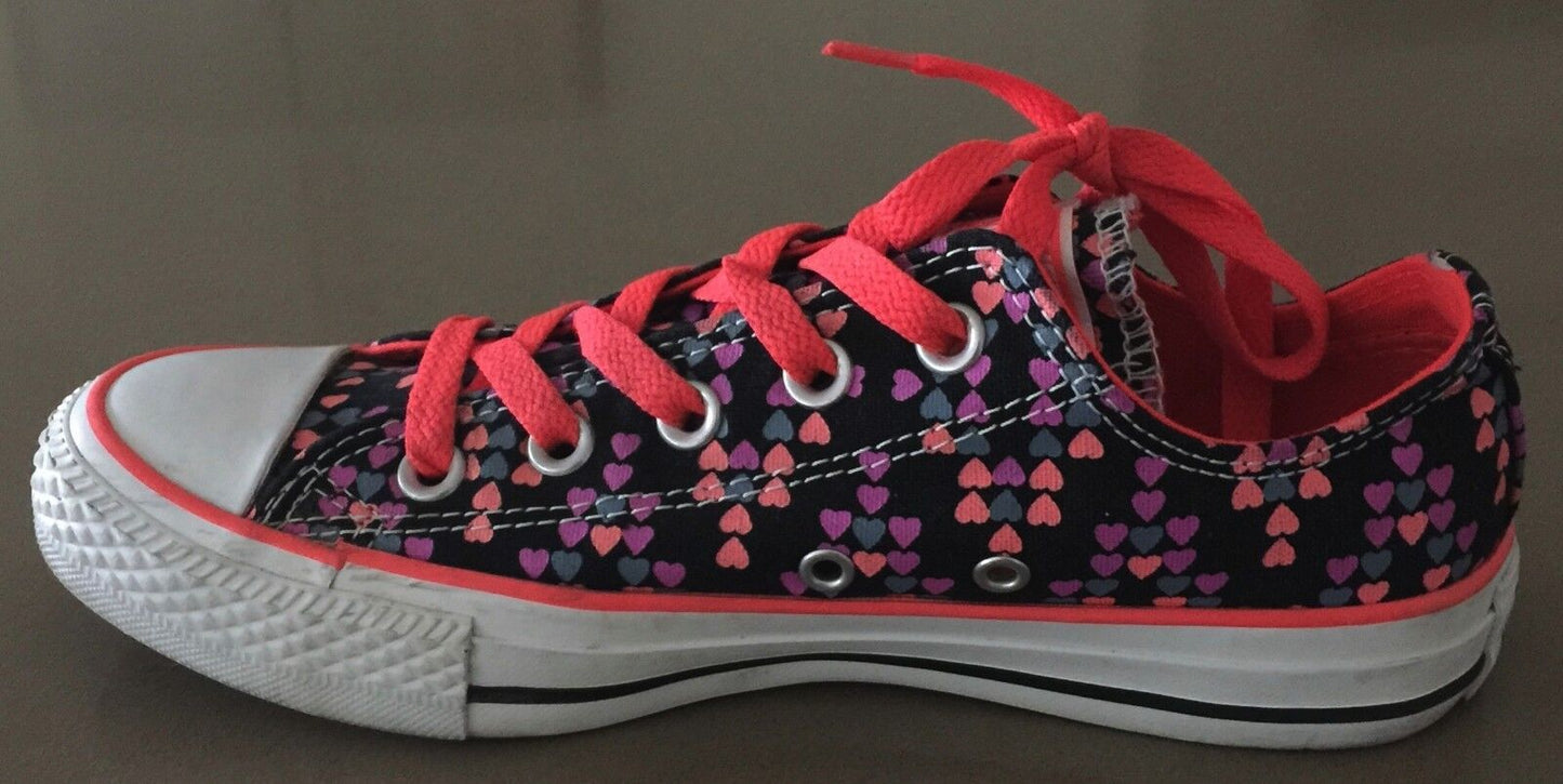 CONVERSE ALL STAR Sneakers Black MultiColoured Heart Low Shoes US 6 UK4 23cm NEW