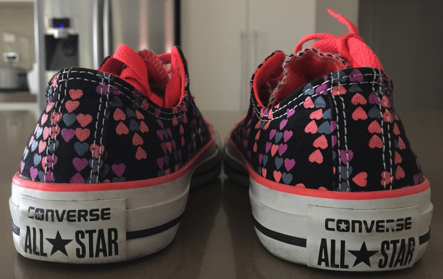 CONVERSE ALL STAR Sneakers Black MultiColoured Heart Low Shoes US 6 UK4 23cm NEW