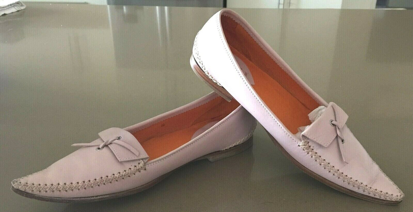 MISS D Shoes Moccasins Powder Pink Leather Pointy Toe Slip On Ladies Size 39