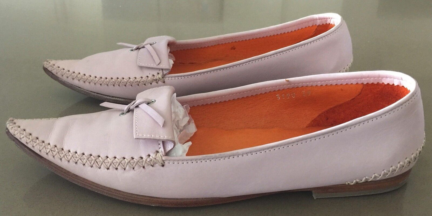MISS D Shoes Moccasins Powder Pink Leather Pointy Toe Slip On Ladies Size 39