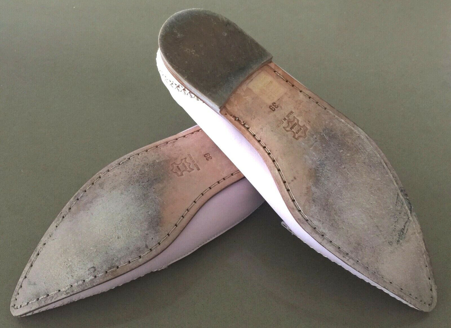 MISS D Shoes Moccasins Powder Pink Leather Pointy Toe Slip On Ladies Size 39
