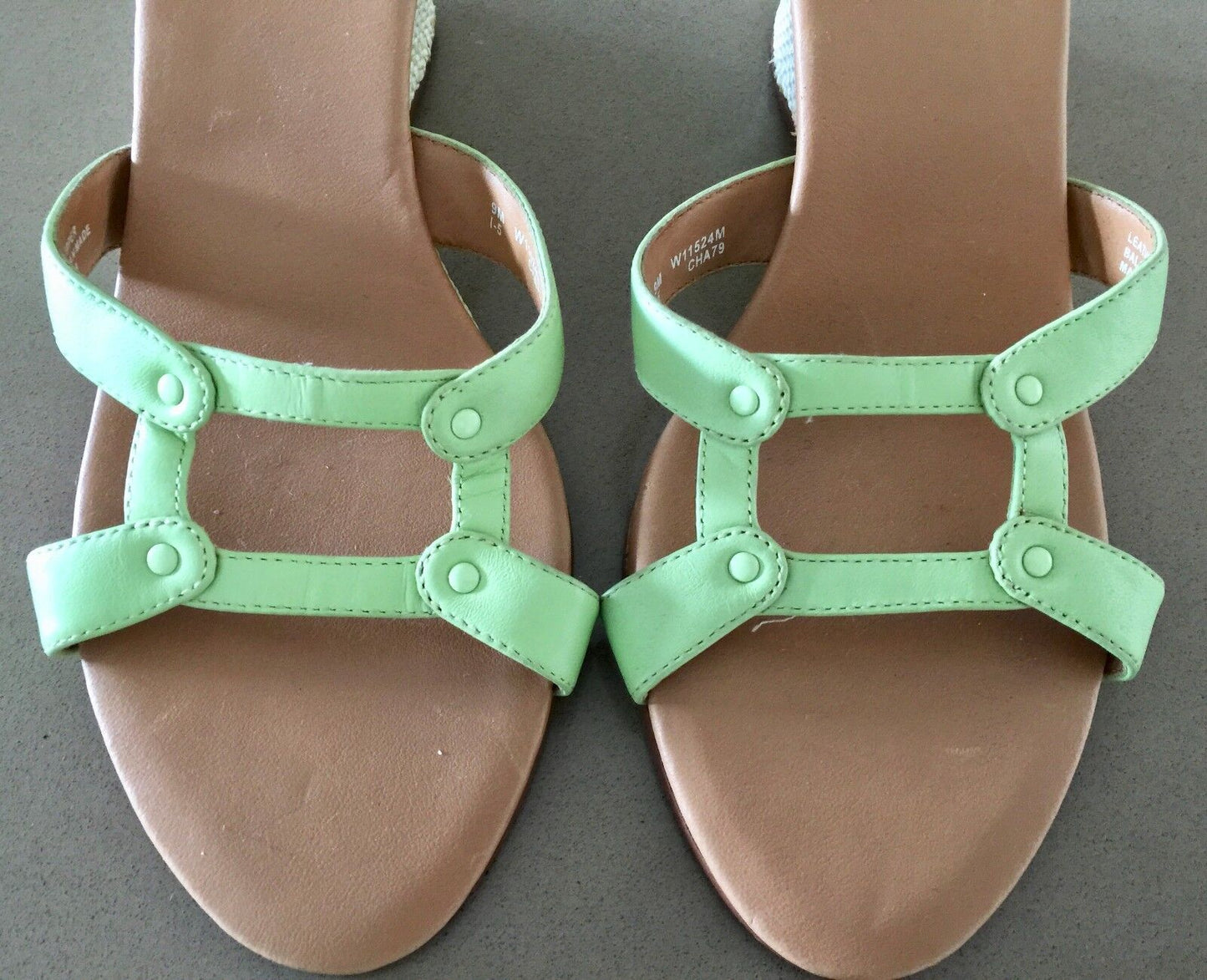 TOMMY HILFIGER Sandals Open Toe Light Green Leather Wedge Heel Shoes Ladies 9M