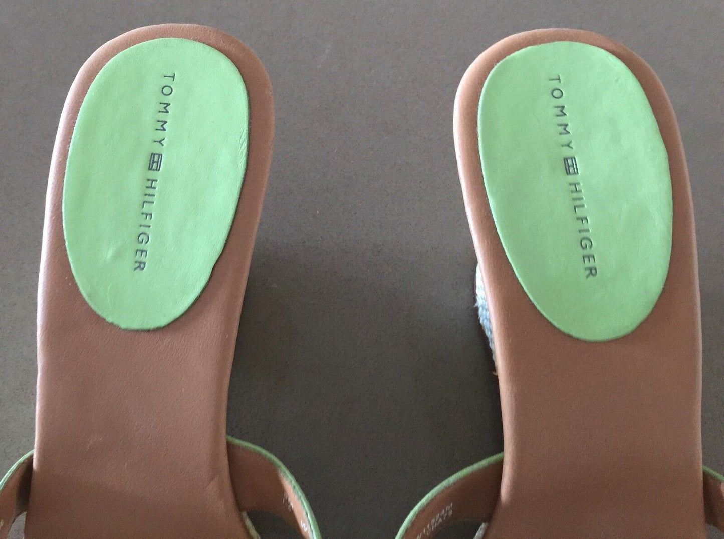 TOMMY HILFIGER Sandals Open Toe Light Green Leather Wedge Heel Shoes Ladies 9M