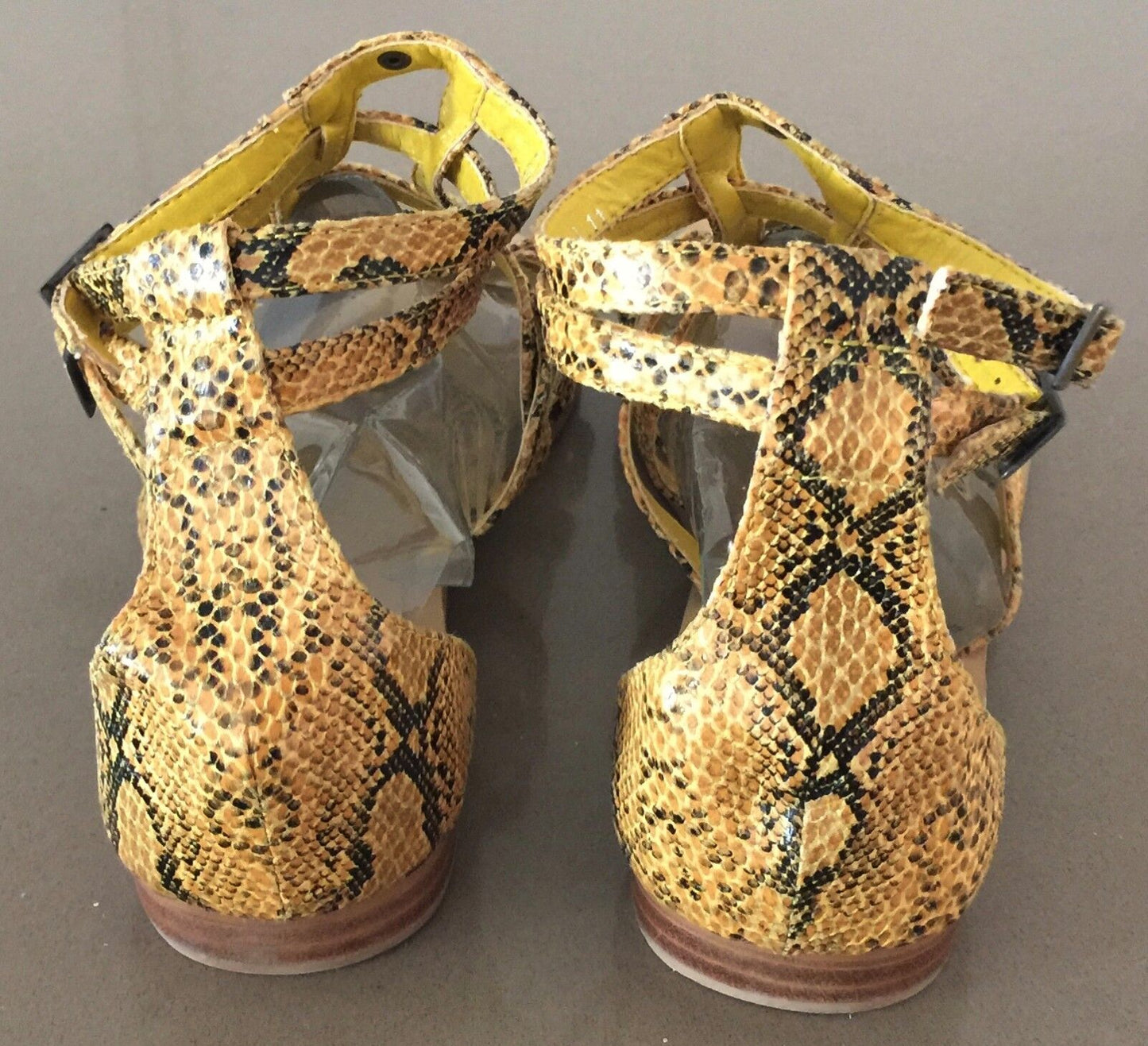 PREVATA Gladiator Sandals Embellished Yellow Black Snake Print Shoes Sz 11 NEW