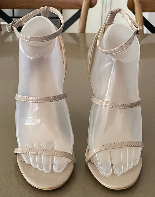 CHIC Nude Patent PU Ankle Strap Stiletto Heels Shoes Size AU 8 UK 6 EUR 39 NEW
