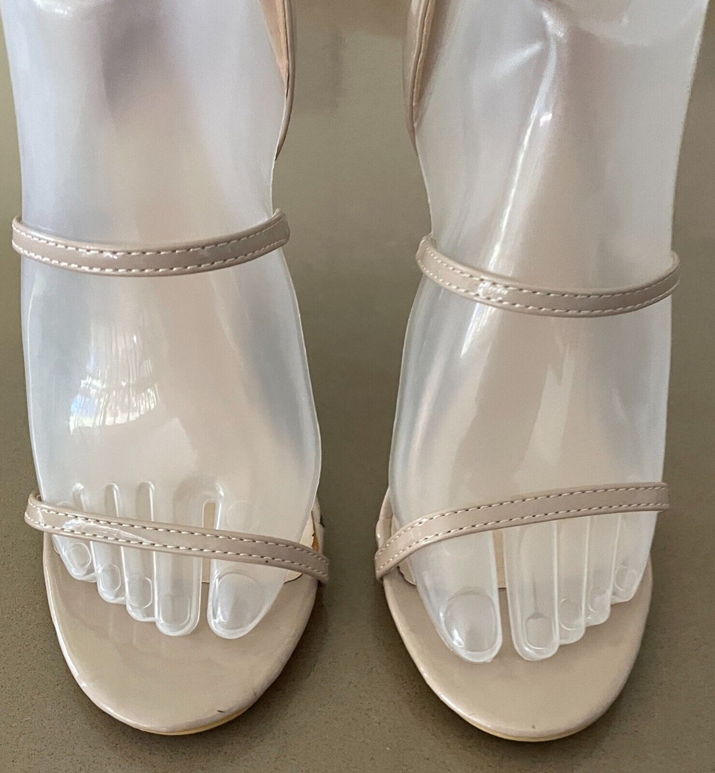 CHIC Nude Patent PU Ankle Strap Stiletto Heels Shoes Size AU 8 UK 6 EUR 39 NEW