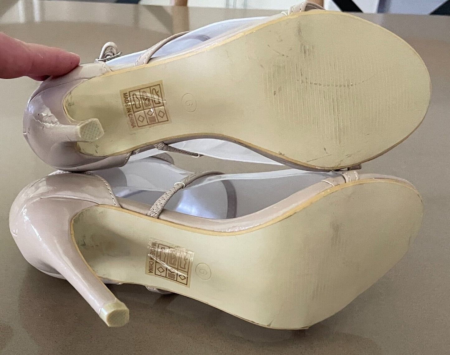 CHIC Nude Patent PU Ankle Strap Stiletto Heels Shoes Size AU 8 UK 6 EUR 39 NEW