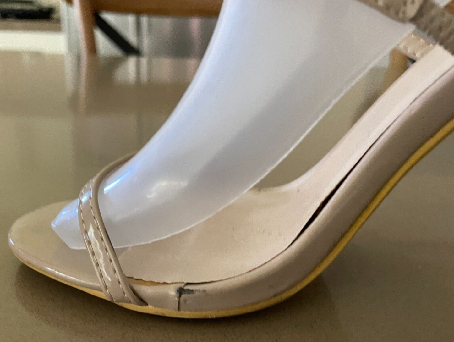 CHIC Nude Patent PU Ankle Strap Stiletto Heels Shoes Size AU 8 UK 6 EUR 39 NEW