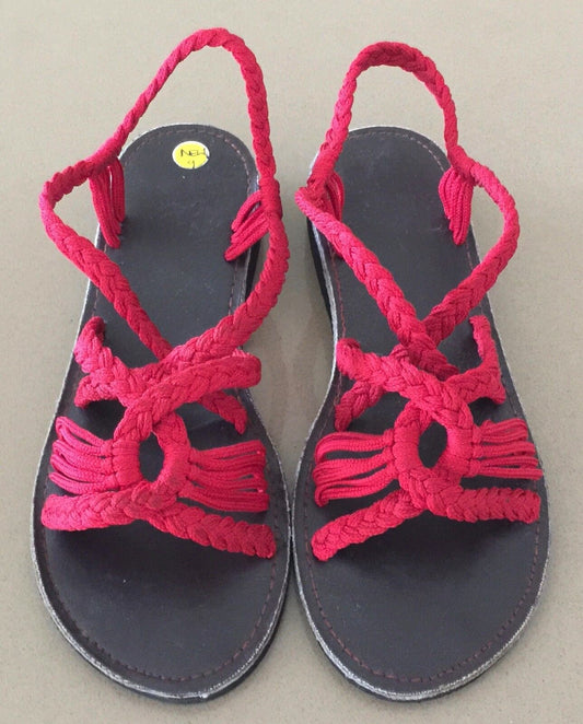 Sandals Made in Thailand Red Cord Rope w Rubber Sole Shoes Ladies Size 9 NEW