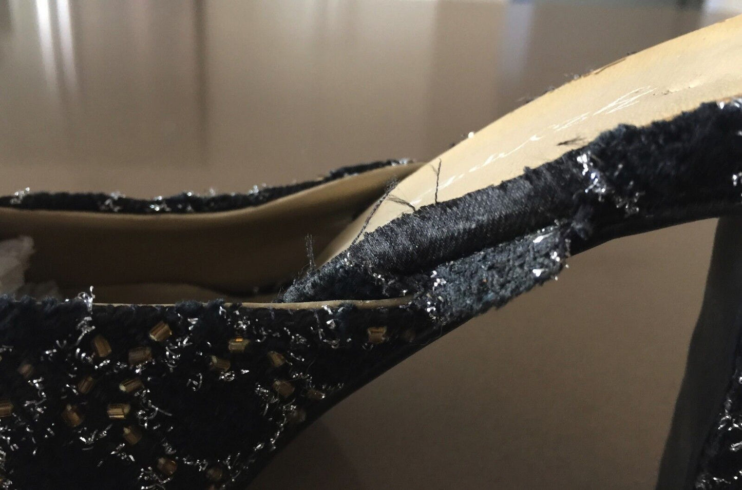 Retro Mule Shoes Black Silver & Gold Textured Embellished Fabric Heels Size 36
