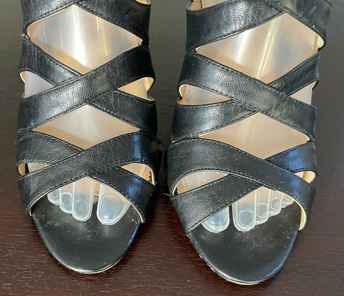 NINE WEST "Cronin" Leather Strappy Open Toe Sandals Zip Back Wedges Shoes Sz 9M