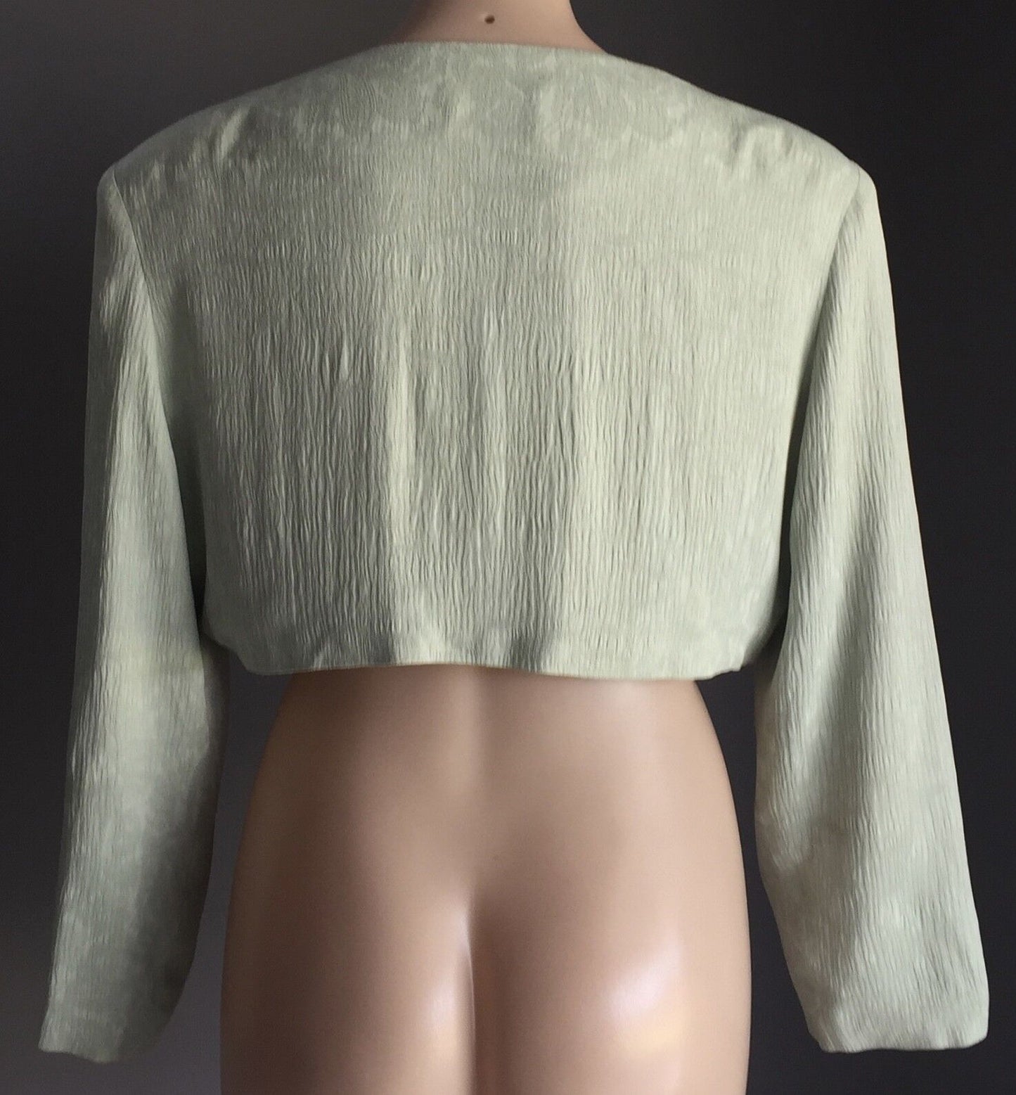 CLUB KINO Jacket Crop Bolero Crinkle Sage Green Paisley Print Size 12 Vintage