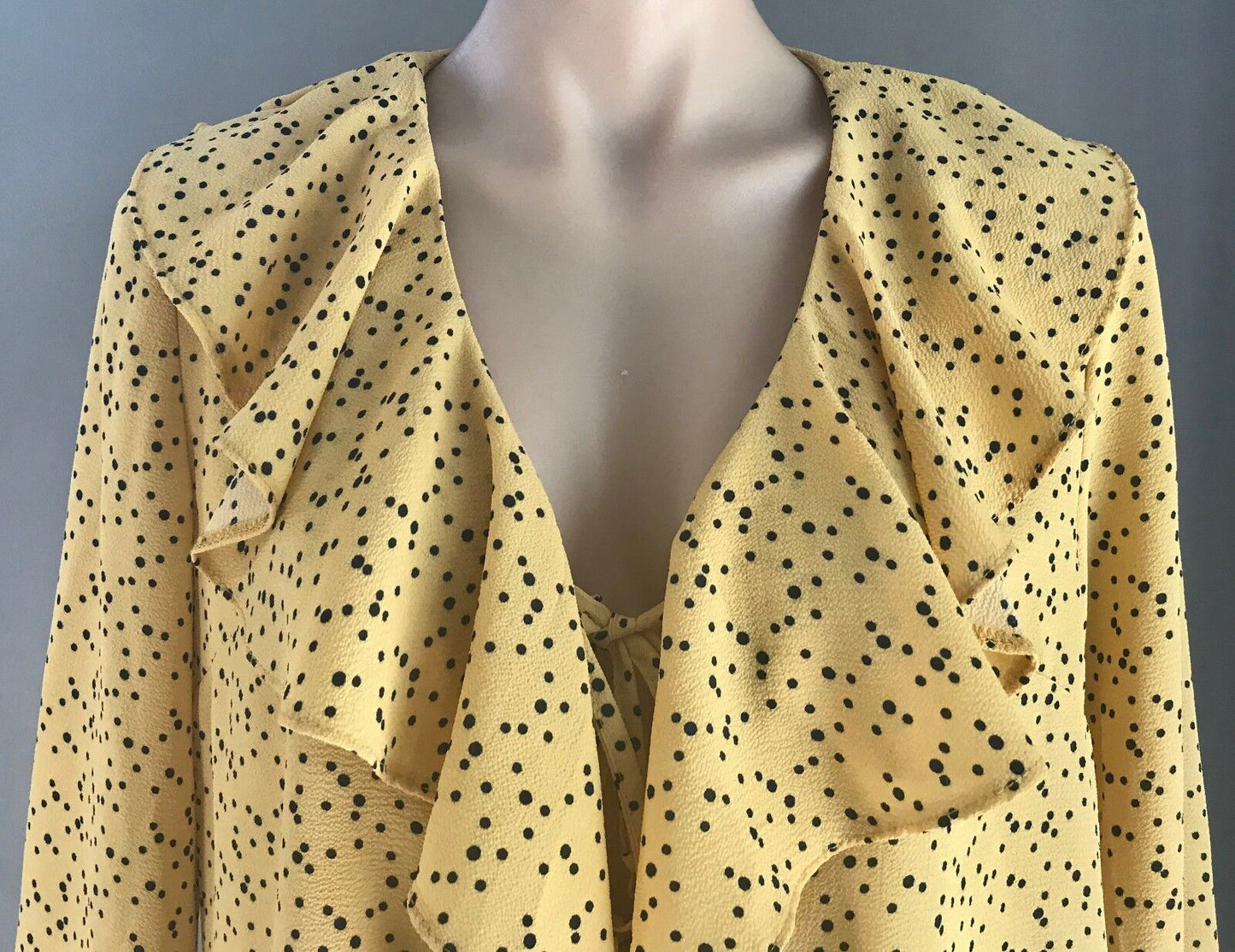 OSCAR ST Blouse Frill Neck 3/4 Bell Sleeve Yellow Black Polka Dot Top Size M 14