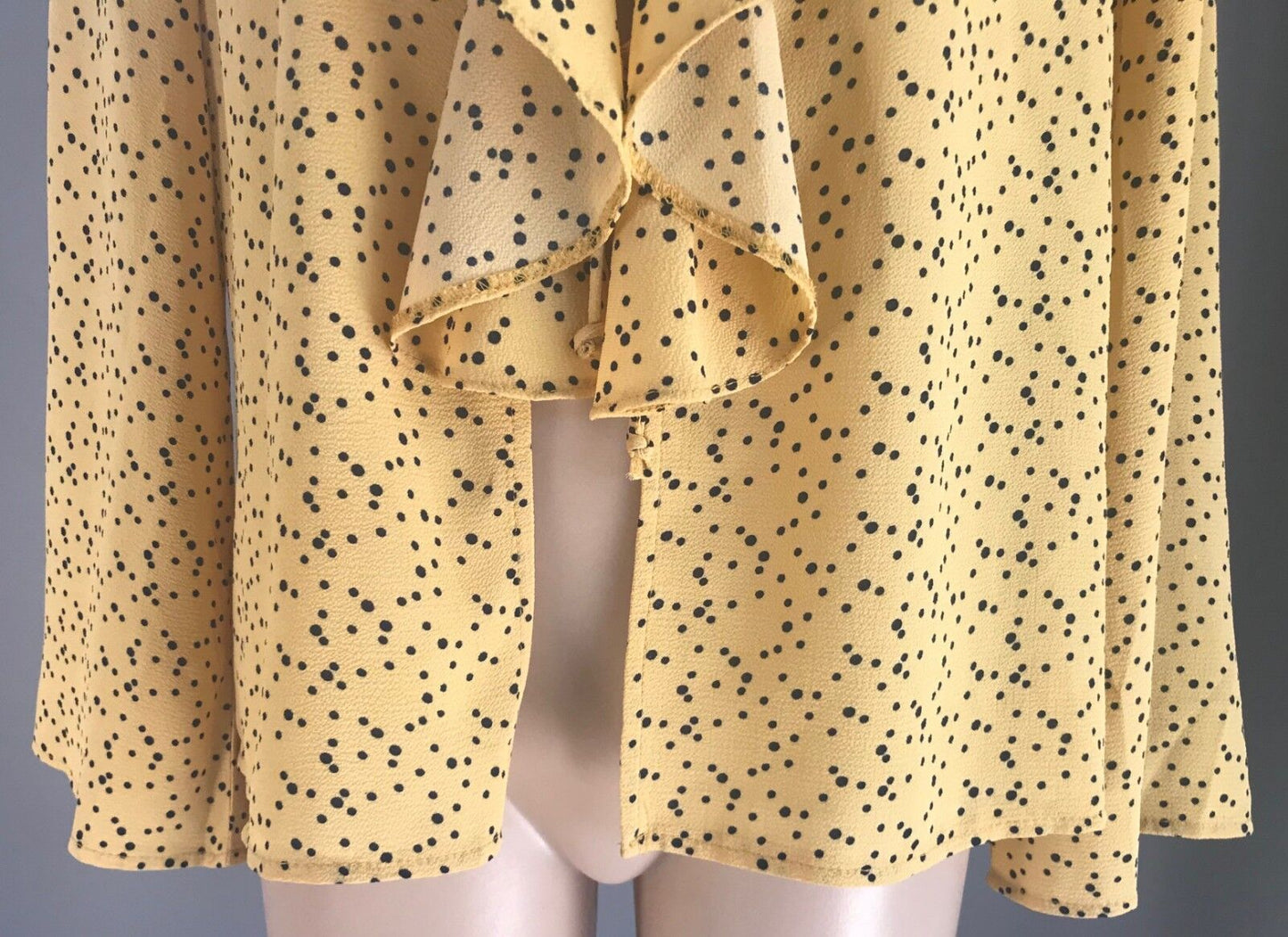 OSCAR ST Blouse Frill Neck 3/4 Bell Sleeve Yellow Black Polka Dot Top Size M 14