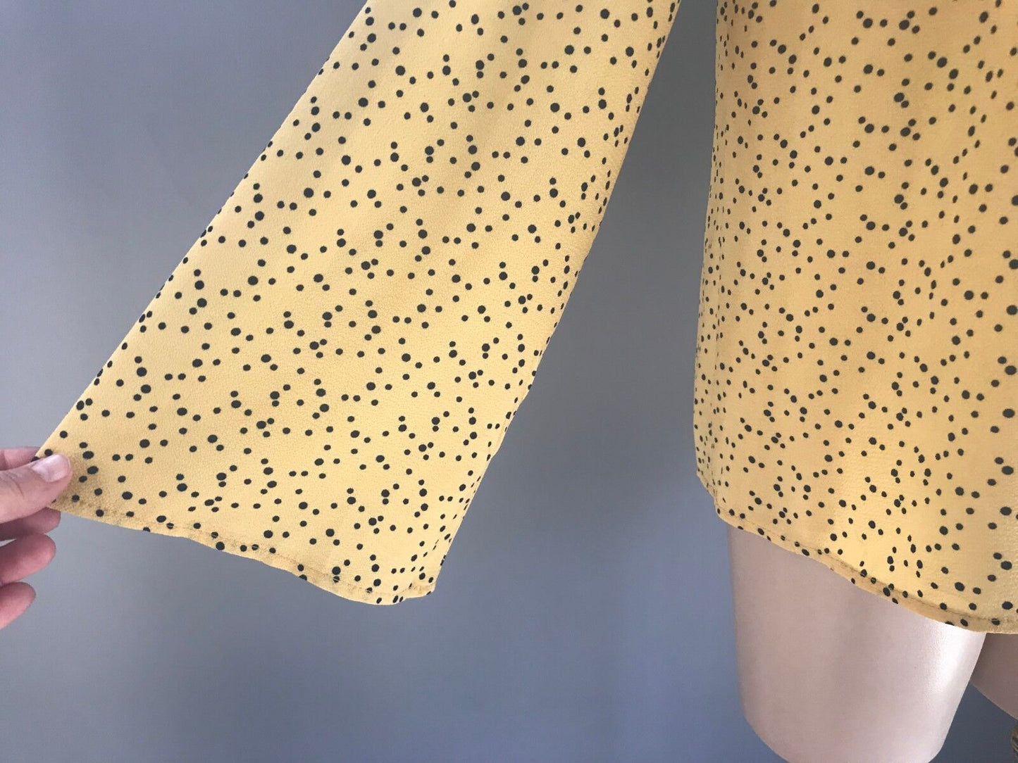 OSCAR ST Blouse Frill Neck 3/4 Bell Sleeve Yellow Black Polka Dot Top Size M 14