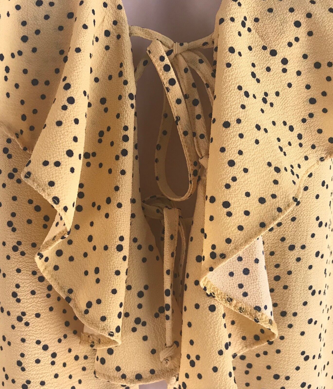 OSCAR ST Blouse Frill Neck 3/4 Bell Sleeve Yellow Black Polka Dot Top Size M 14