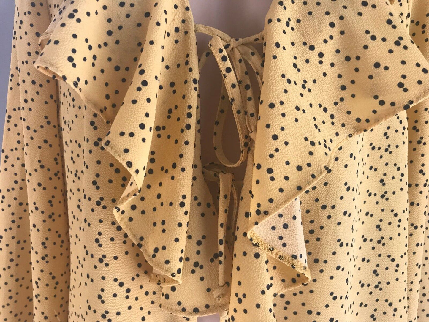 OSCAR ST Blouse Frill Neck 3/4 Bell Sleeve Yellow Black Polka Dot Top Size M 14