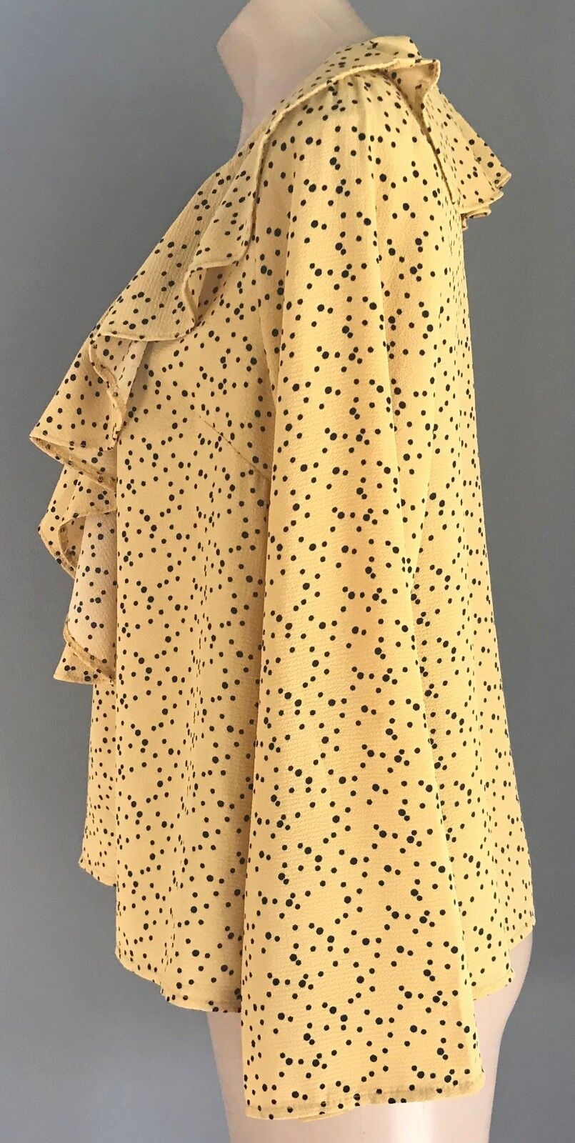 OSCAR ST Blouse Frill Neck 3/4 Bell Sleeve Yellow Black Polka Dot Top Size M 14