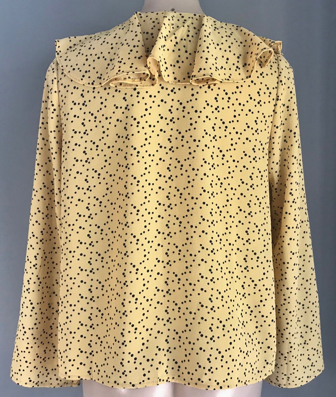 OSCAR ST Blouse Frill Neck 3/4 Bell Sleeve Yellow Black Polka Dot Top Size M 14