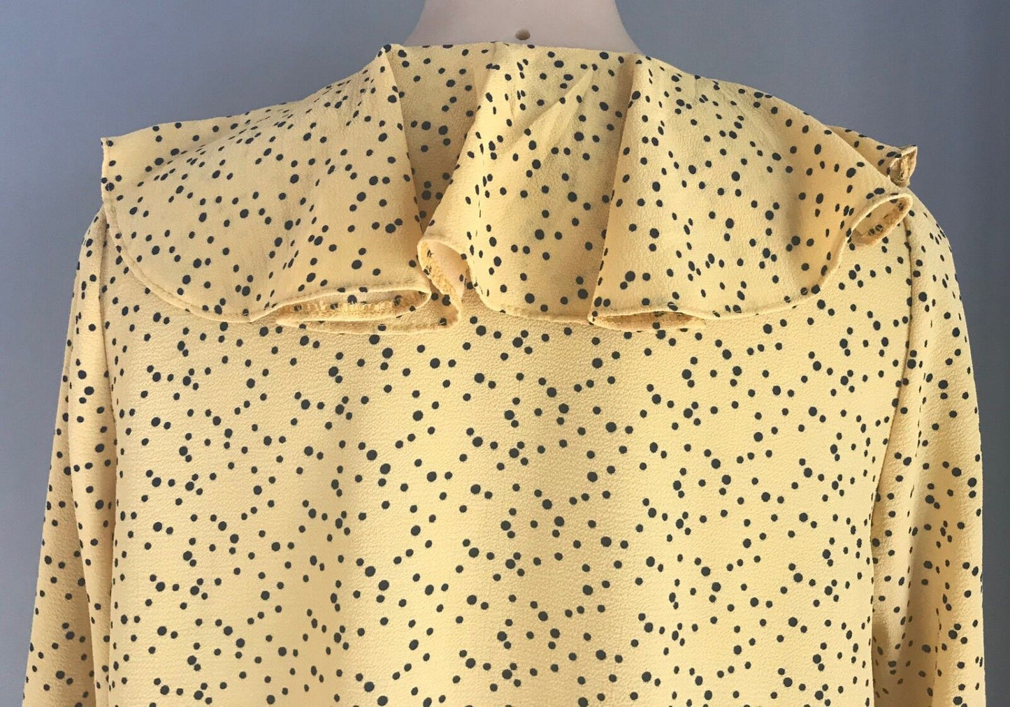 OSCAR ST Blouse Frill Neck 3/4 Bell Sleeve Yellow Black Polka Dot Top Size M 14