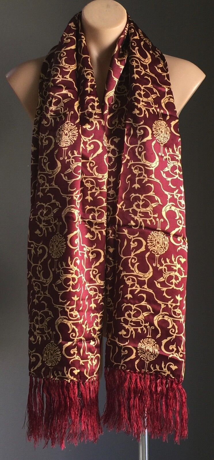 Silk Neck Scarf Wrap Burgundy & Gold Oriental Style Print 161cm L x 57cm W NEW