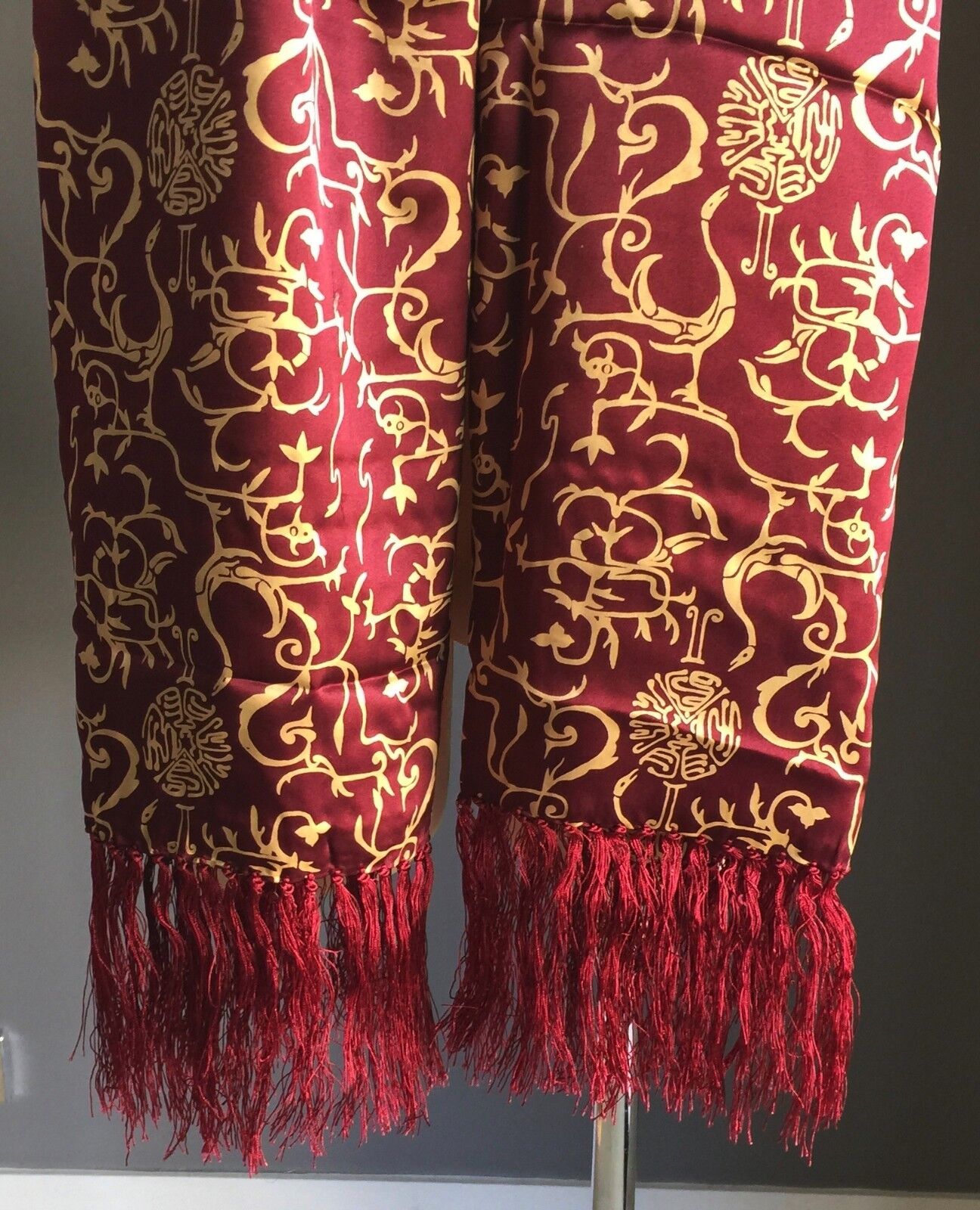 Silk Neck Scarf Wrap Burgundy & Gold Oriental Style Print 161cm L x 57cm W NEW