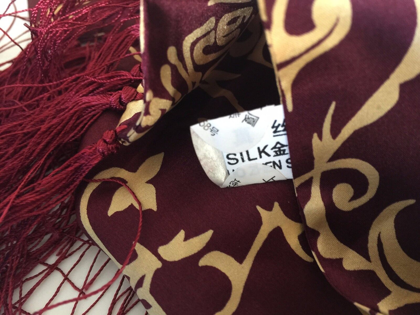 Silk Neck Scarf Wrap Burgundy & Gold Oriental Style Print 161cm L x 57cm W NEW
