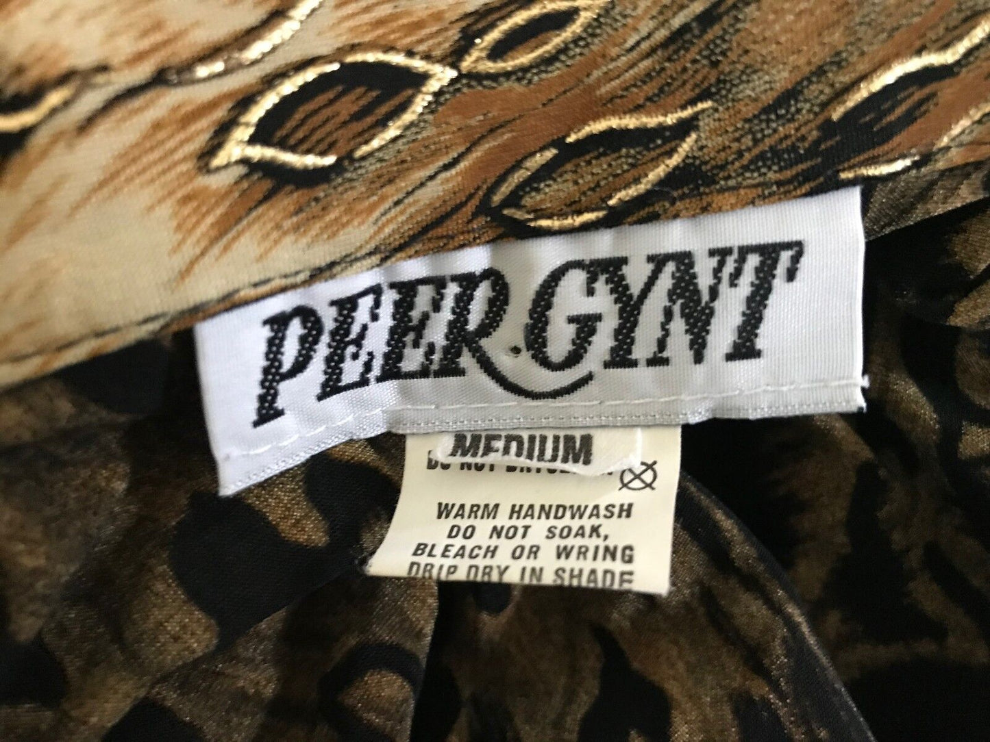 PEER GYNT Top Shades of Brown Gold & Black Zip Front Stretch Size M 10 Vintage