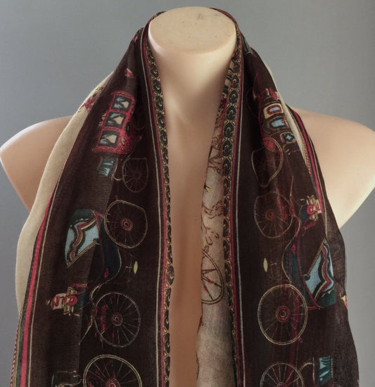 NECK WRAP SCARF Colourful "Horse & Carriage" Print Wrap Shawl Rectangle
