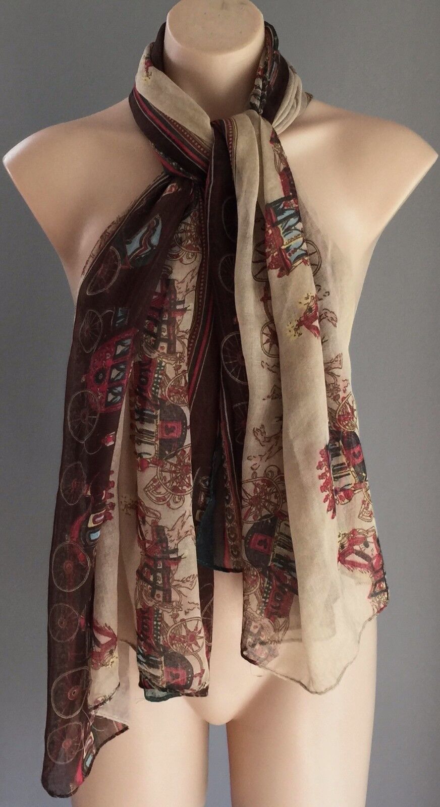 NECK WRAP SCARF Colourful "Horse & Carriage" Print Wrap Shawl Rectangle