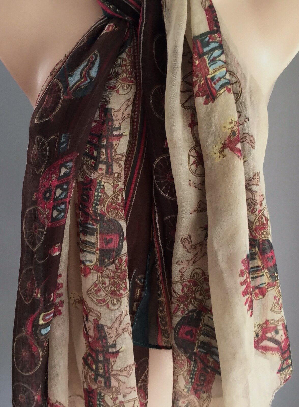 NECK WRAP SCARF Colourful "Horse & Carriage" Print Wrap Shawl Rectangle