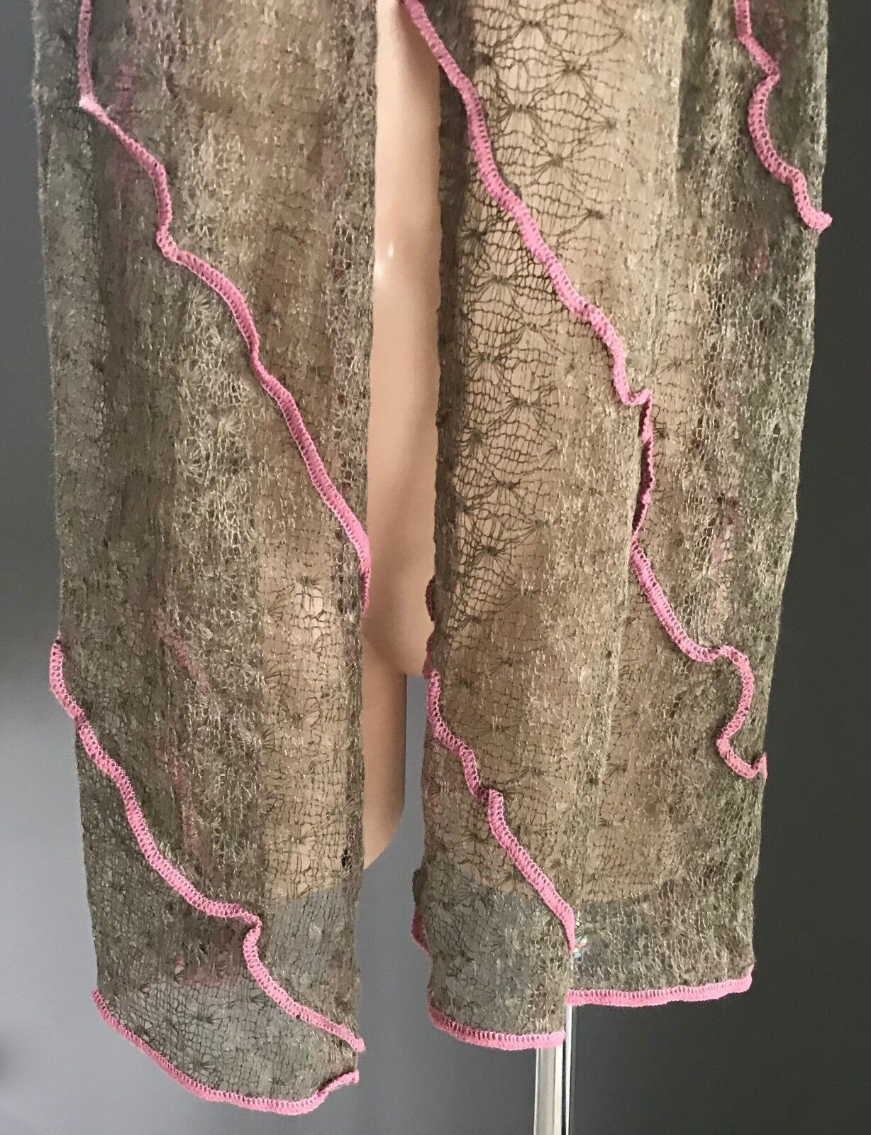 Mohair Neck Scarf Brown Pink Trim Fine Loose Knit Rectangle Unique NEW