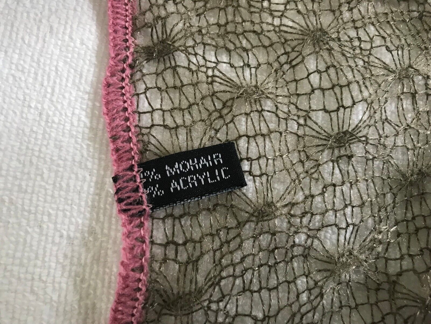 Mohair Neck Scarf Brown Pink Trim Fine Loose Knit Rectangle Unique NEW