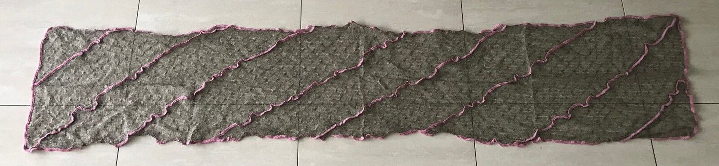 Mohair Neck Scarf Brown Pink Trim Fine Loose Knit Rectangle Unique NEW