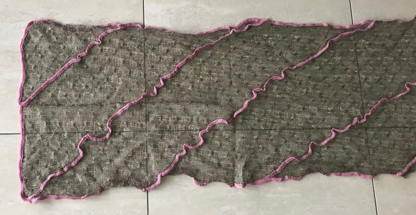 Mohair Neck Scarf Brown Pink Trim Fine Loose Knit Rectangle Unique NEW