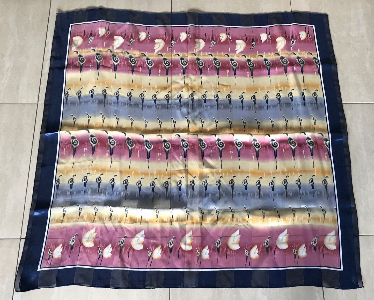 Square Neck SCARF Blue Pink Yellow Floral Multicolour Stripe Shawl Neckerchief