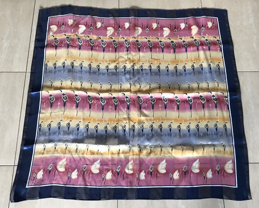 Square Neck SCARF Blue Pink Yellow Floral Multicolour Stripe Shawl Neckerchief