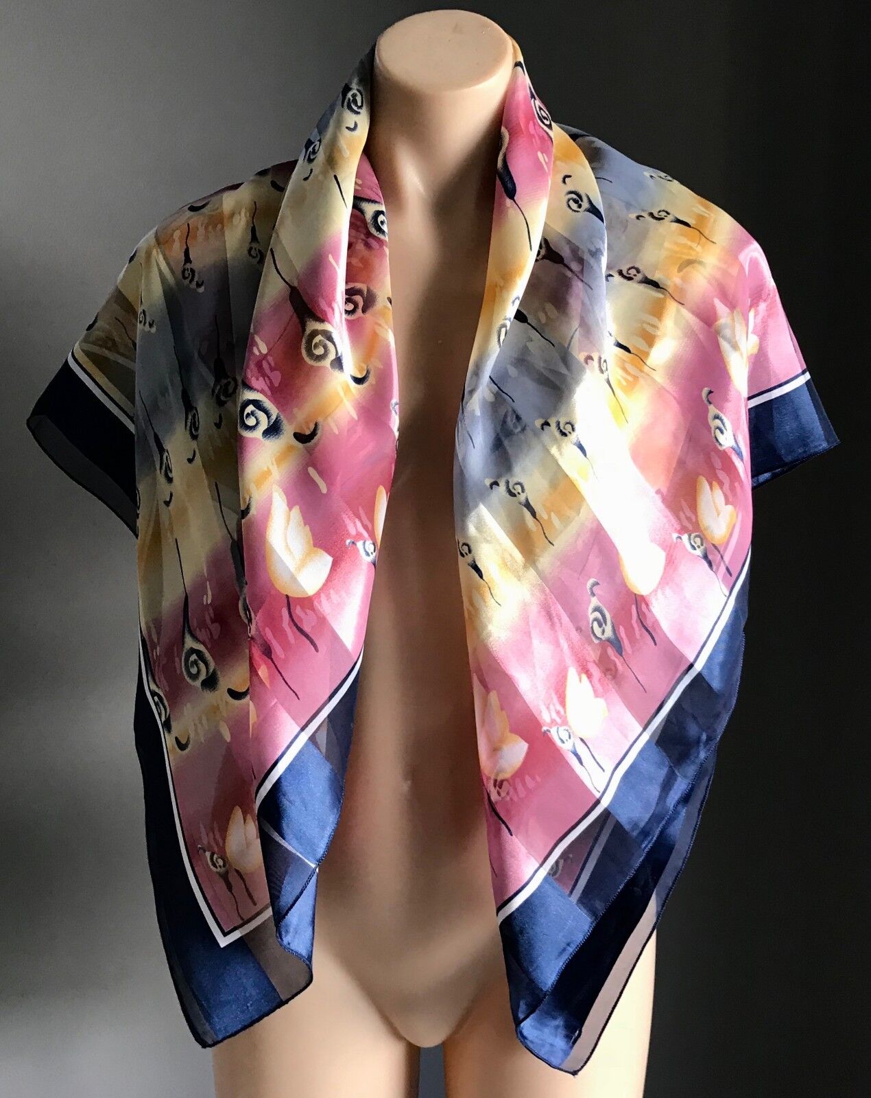 Square Neck SCARF Blue Pink Yellow Floral Multicolour Stripe Shawl Neckerchief
