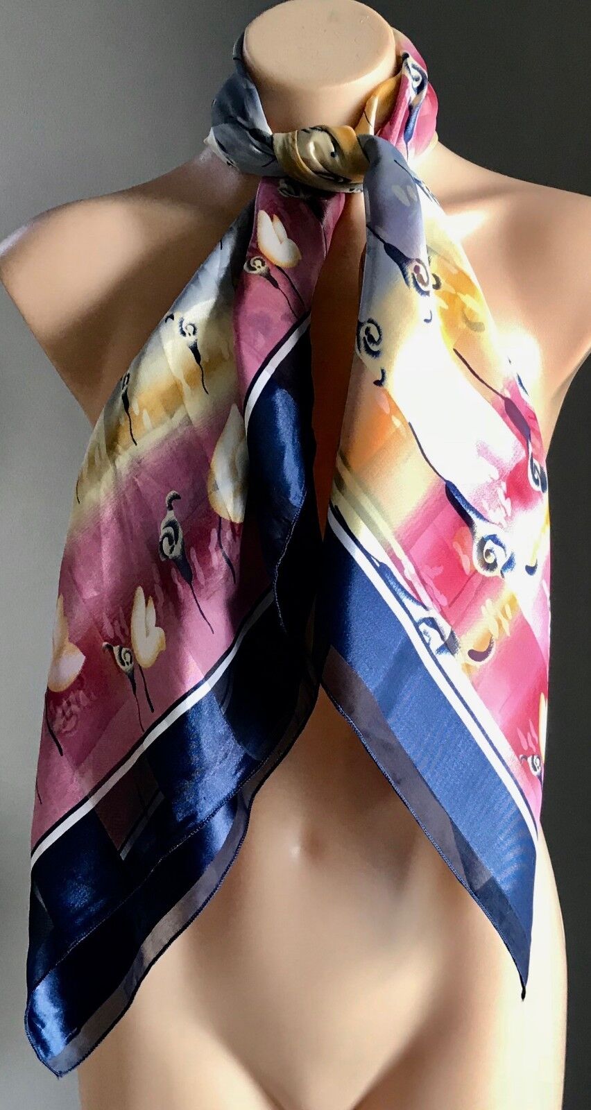Square Neck SCARF Blue Pink Yellow Floral Multicolour Stripe Shawl Neckerchief