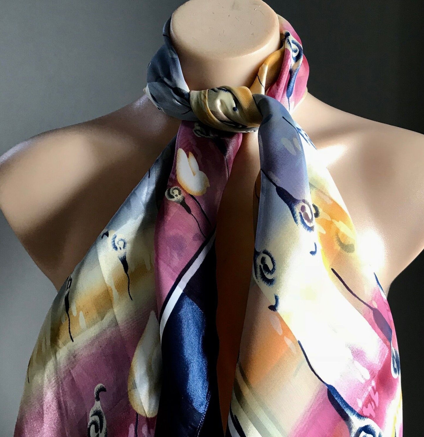 Square Neck SCARF Blue Pink Yellow Floral Multicolour Stripe Shawl Neckerchief