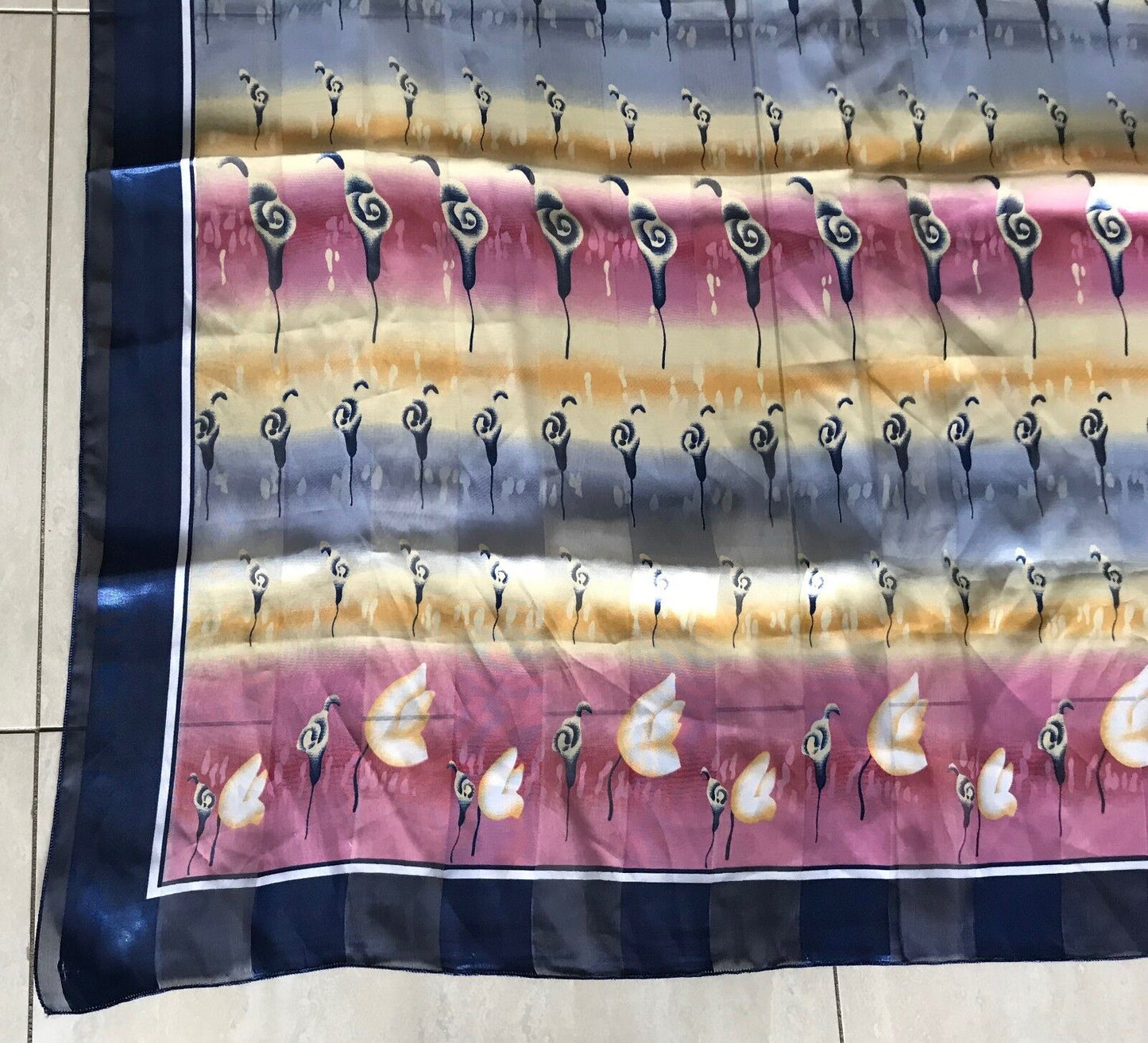 Square Neck SCARF Blue Pink Yellow Floral Multicolour Stripe Shawl Neckerchief