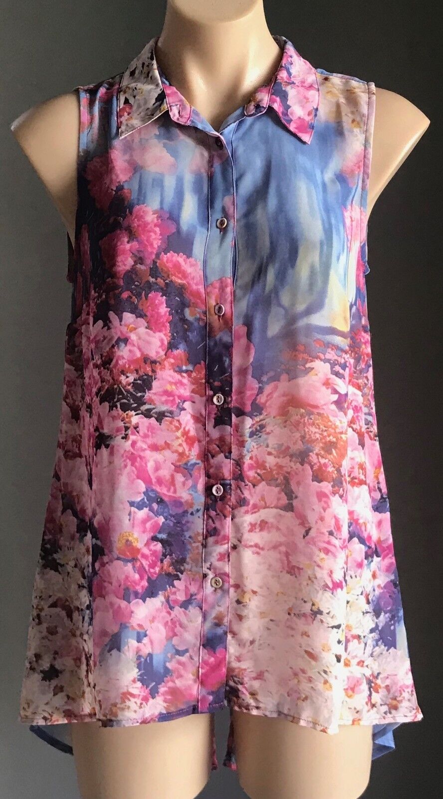 T by BETTINA LIANO Top Multi Colour Floral Print Sleeveless Blouse Size 8 10 NEW