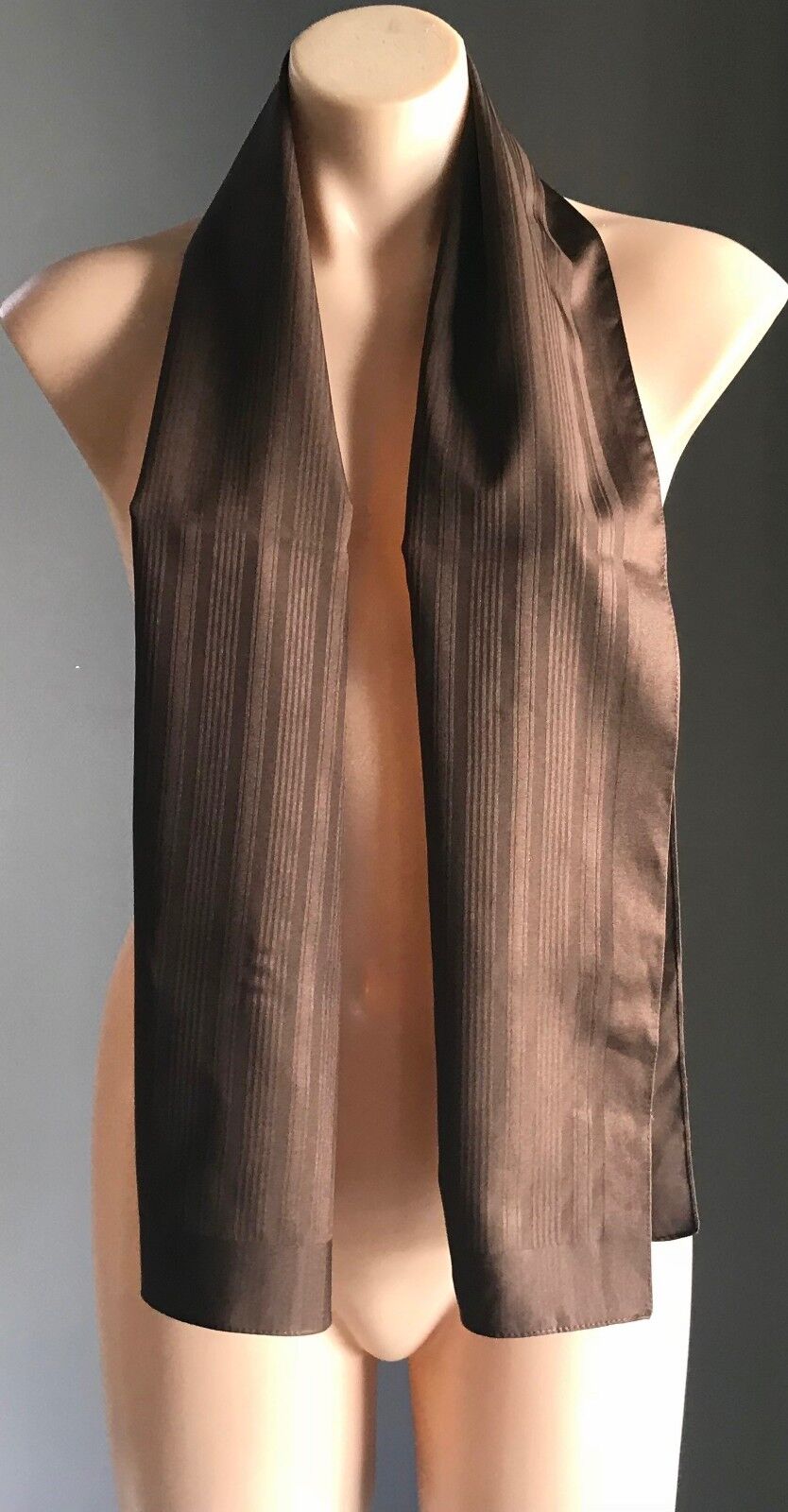 Retro 140.5cm Neck SCARF Brown Polyester Self Stripe Scarf Head Wrap 26cm W