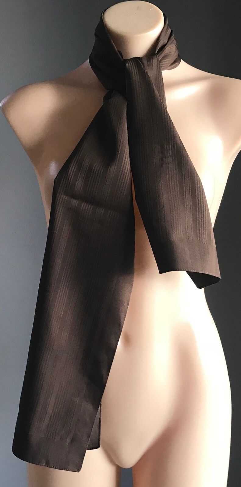 Retro 140.5cm Neck SCARF Brown Polyester Self Stripe Scarf Head Wrap 26cm W