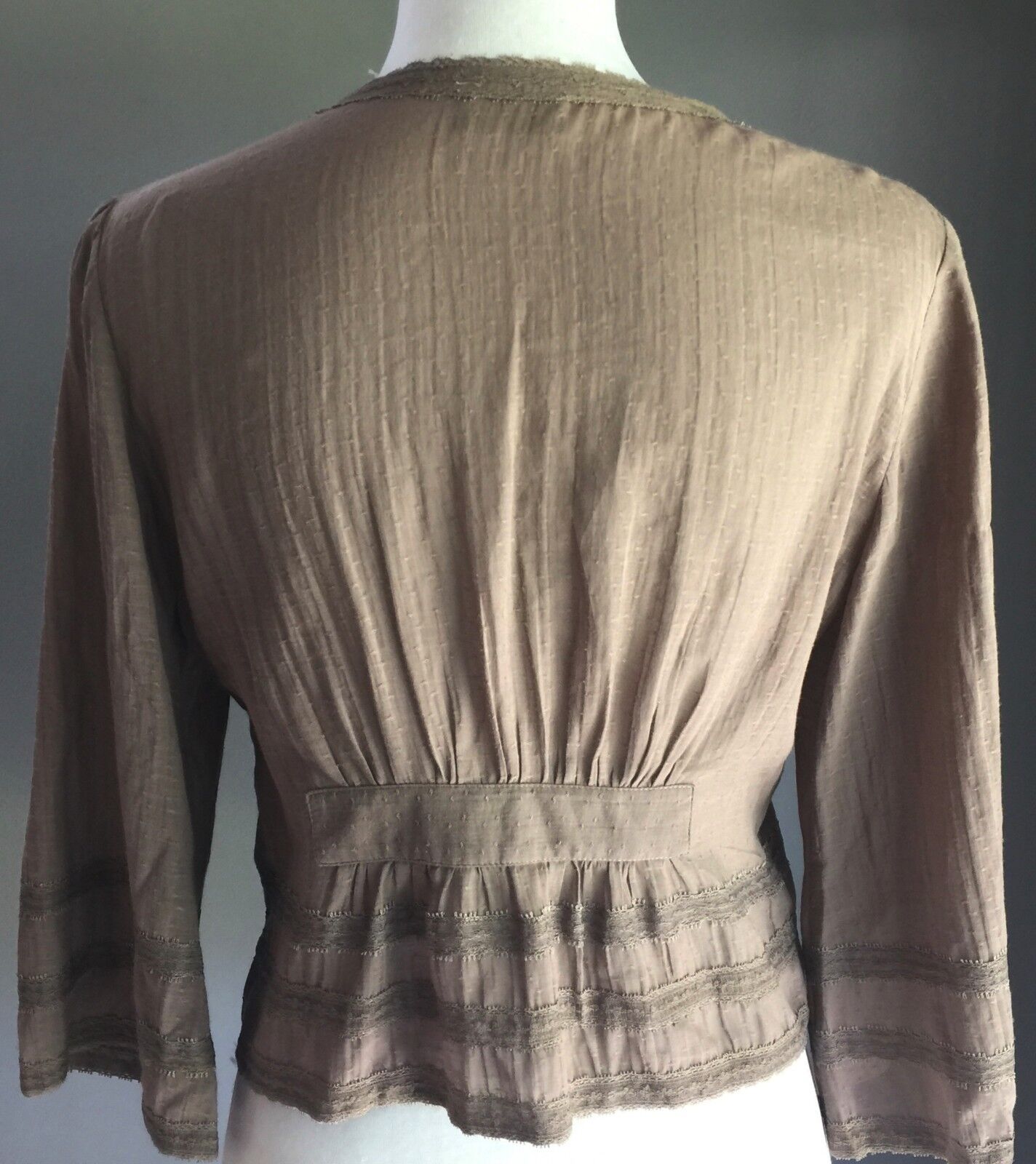 NOBUE Cotton Top Brown Summer Lightweight Cardi Size 10 Lace Trim Boho Hippie