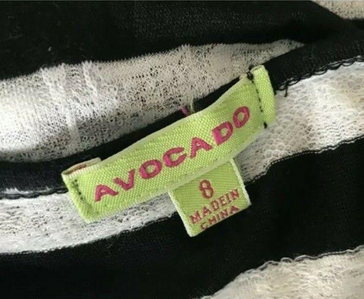 AVOCADO Top Black White & Silver Stripe Sleeveless Dip Hem Tank Ladies Size 8 10