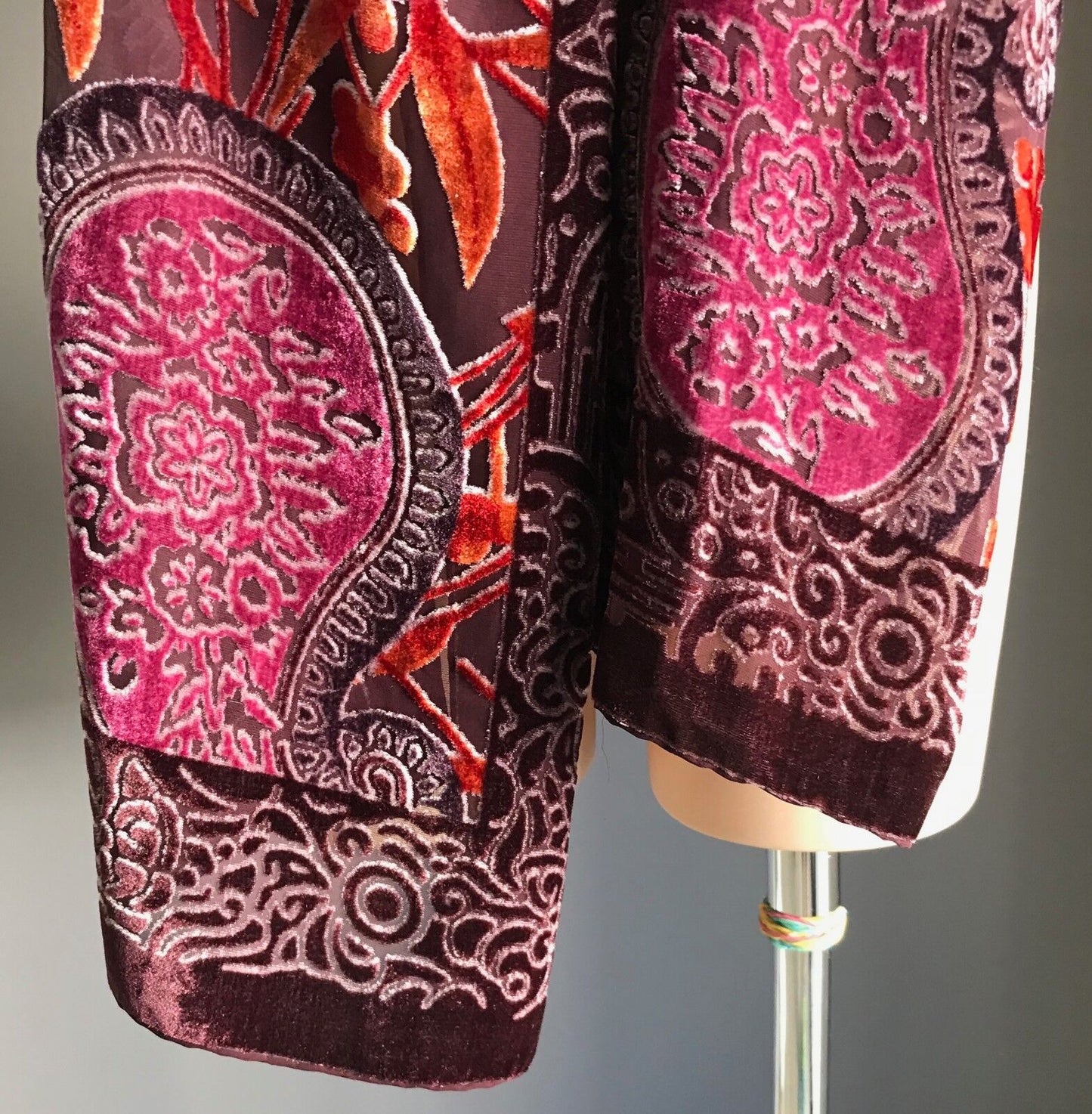 Burnout Velour Scarf Wrap Aubergine Rust & Cerise Paisley & Floral Print NEW