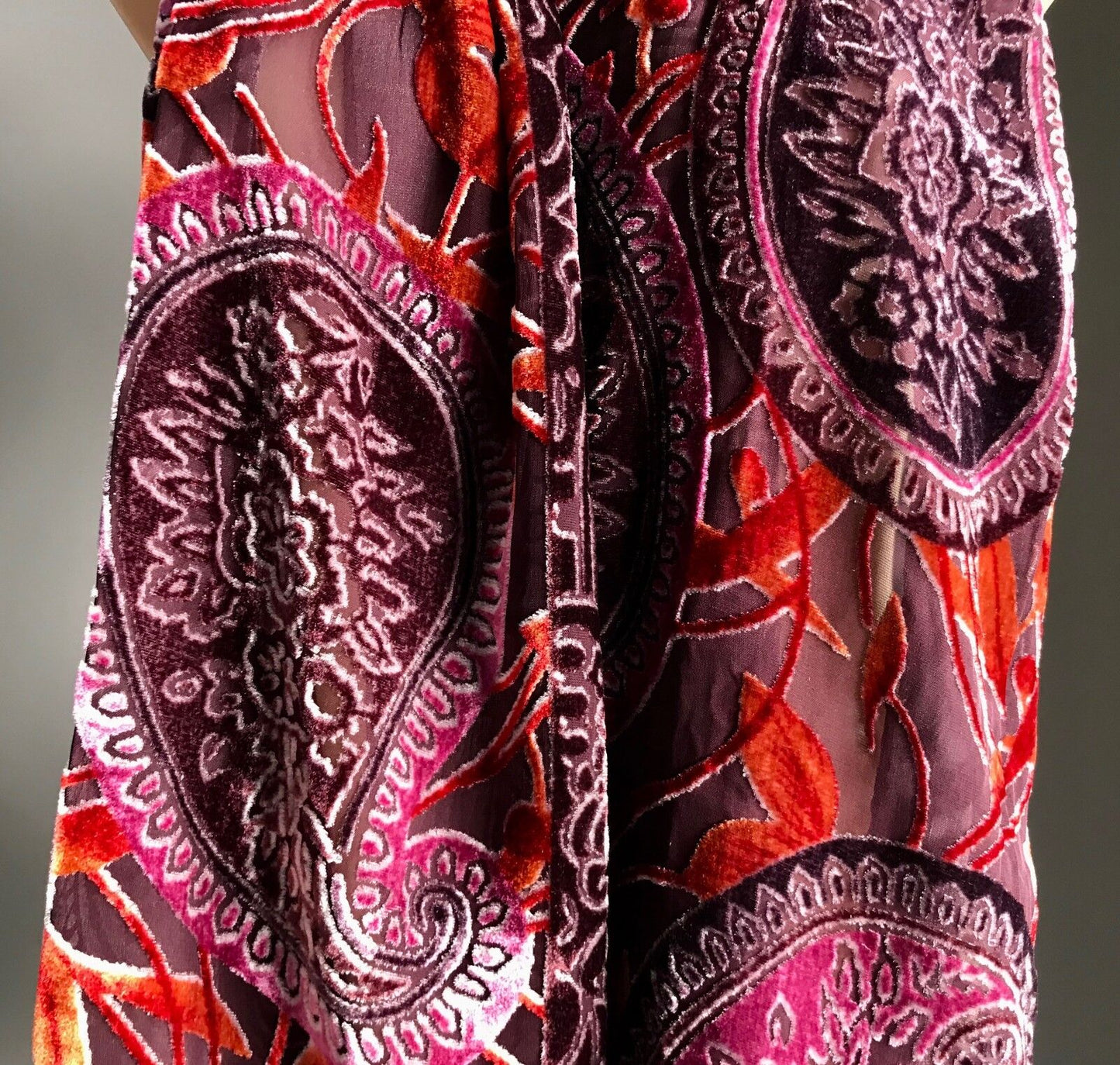 Burnout Velour Scarf Wrap Aubergine Rust & Cerise Paisley & Floral Print NEW