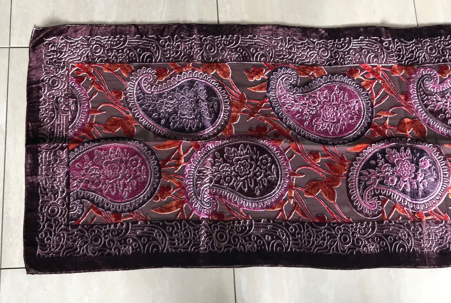 Burnout Velour Scarf Wrap Aubergine Rust & Cerise Paisley & Floral Print NEW