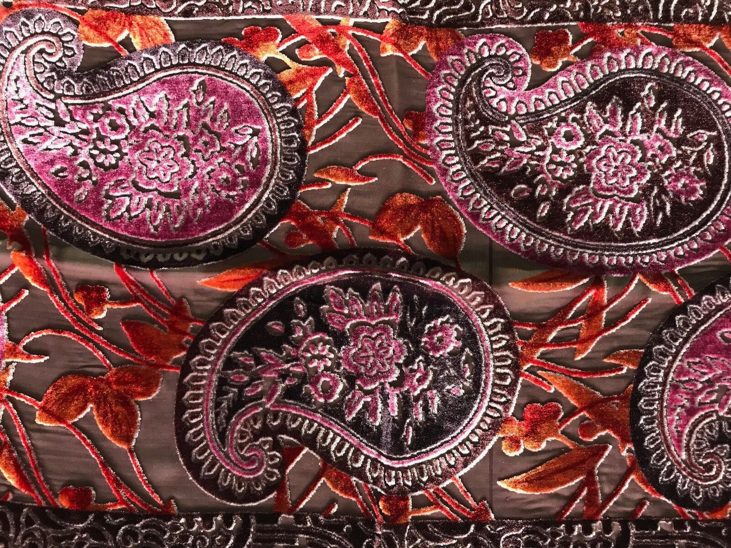 Burnout Velour Scarf Wrap Aubergine Rust & Cerise Paisley & Floral Print NEW